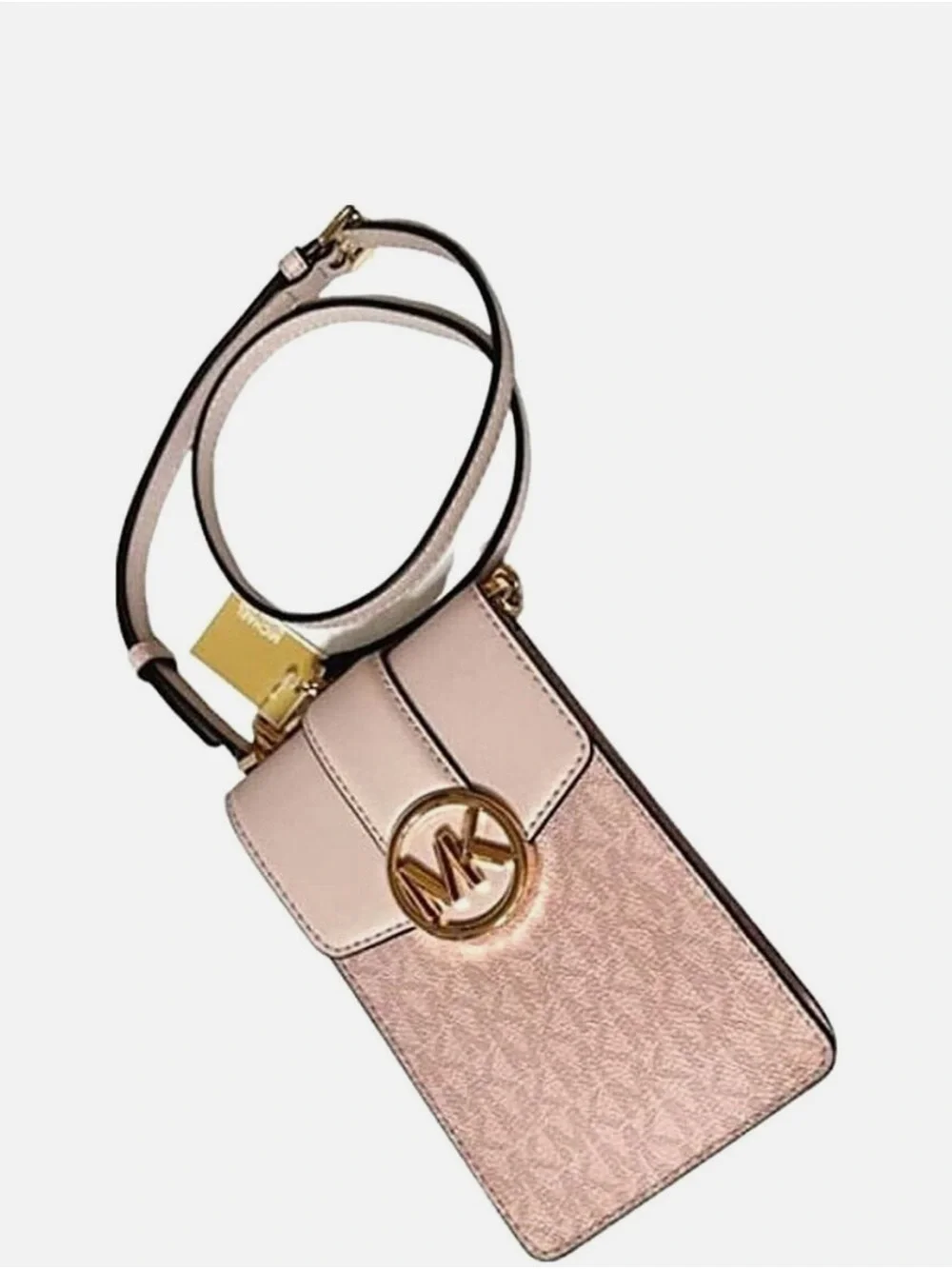 Michael Kors Blush MK Monogram Crossbody Phone Pouch with Gold Logo